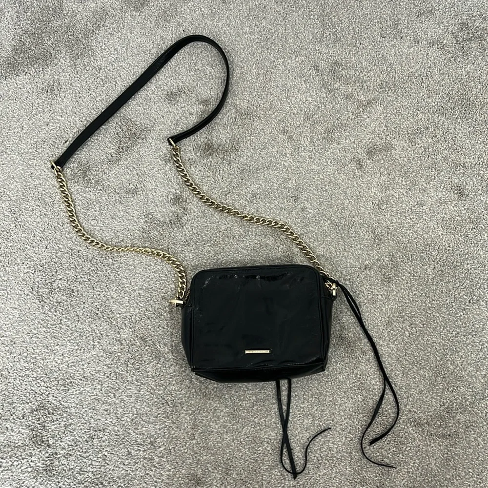 New Rebecca Minkoff Black Leather Gold Tone Chain Crossbody Bag